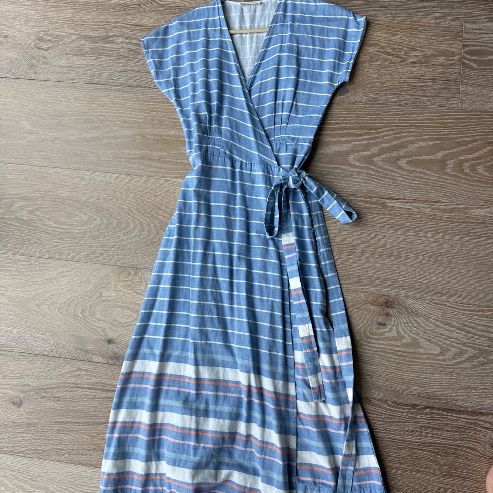 Linen Marine Layer Striped Blue Wrap Dress